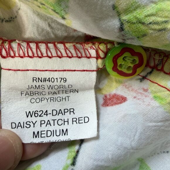 Jams World "Daisy Patch Red" Blouse MEDIUM Hawaiian Floral Aloha Button Up - Picture 9 of 10